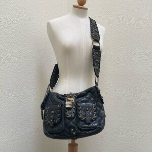 Betsey Johnson Black Leather Tote Bag with Gold Grommets